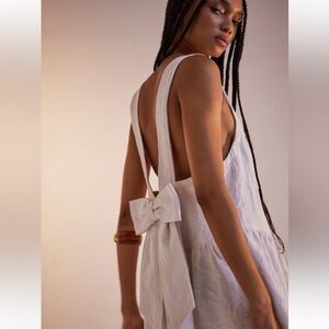New FREE PEOPLE Ivory Embroidered Cotton About Town Mini BIG BOW Dress Sz M NWT